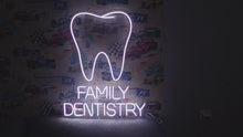 Load and play video in Gallery viewer, Family dentistry neon sign, molar tooth dental office neon sign
