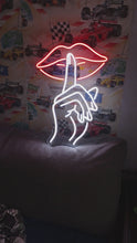 Load and play video in Gallery viewer, Shushing lips be quiet neon sign, hush finger mouth neon sign
