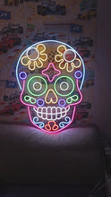 Load and play video in Gallery viewer, Painted Skull Neon Sign, Muertos Skull Neon Sign, Candy Skull Neon Sign
