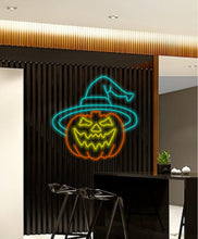 Load image into Gallery viewer, Pumpkin neon sign Halloween, Unique Halloween neon decor
