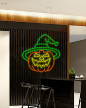 Load image into Gallery viewer, Pumpkin neon sign Halloween, Unique Halloween neon decor, Halloween pumpkin neon light, Specialty Halloween neon sign, pumpkin glow sign
