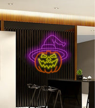 Load image into Gallery viewer, Pumpkin neon sign Halloween, Unique Halloween neon decor, Halloween pumpkin neon light, Specialty Halloween neon sign, pumpkin glow sign
