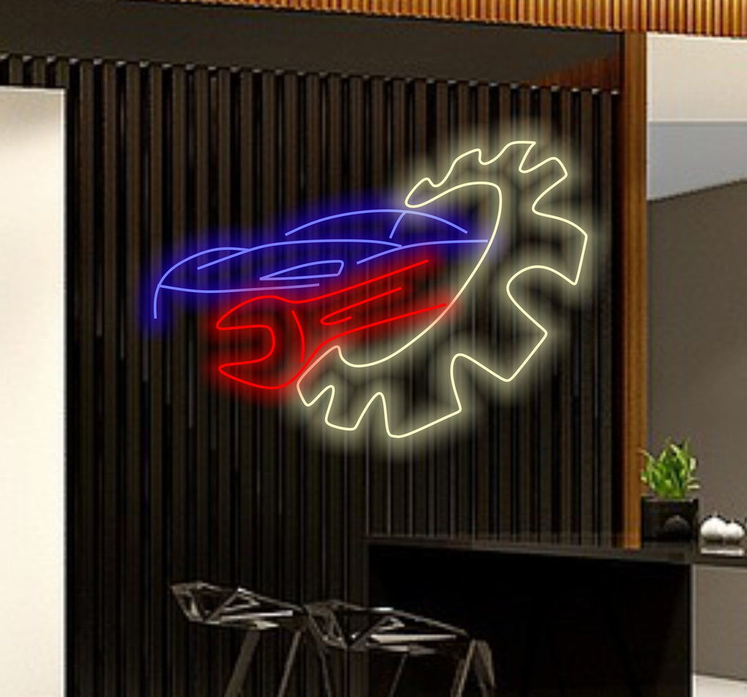 Auto service repair logo in neon style. Neon sign, a symbol on the topic of repairing cars. Emblem, bright banner, night non-neon bright advertising of auto repair. 