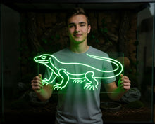 Load image into Gallery viewer, Monitor Lizard Neon Sign – Komodo Style Reptile Outline Fierce Scaled Hunter Glow Green
