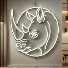 Load image into Gallery viewer, Rhino Head Neon Sign, Round Framed Rhino Neon Sign, Rhino Portrait Neon Sign
