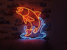 Load image into Gallery viewer, Salmon Fish Neon Sign, Fisherman&#39;s Delight LED Neon Sign, Fresh Catch LED Neon Sign, Salmon Wall Art LED Neon Sign, Seafood Lovers LED Neon Sign

