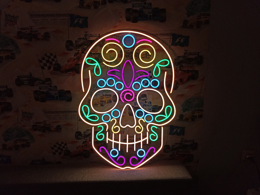 Sugar Skull Neon Sign, Neon Sugar Skull, Calavera neon sign,Mexican Skull Of Death Motive Neon Sign