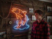 Load image into Gallery viewer, Salmon Fish Neon Sign, Fisherman's Delight LED Neon Sign, Fresh Catch LED Neon Sign, Salmon Wall Art LED Neon Sign, Seafood Lovers LED Neon Sign
