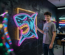 Load image into Gallery viewer, Shark neon sign, neon shark light, neon shark sign, shark LED sign, neon shark decor, custom shark neon sign, shark light-up sign, neon shark wall art, LED shark light sign, shark neon wall decor
