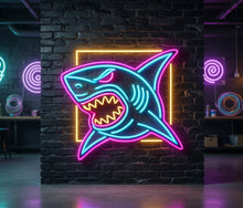 Load image into Gallery viewer, Shark neon sign, neon shark light, neon shark sign, shark LED sign, neon shark decor, custom shark neon sign, shark light-up sign, neon shark wall art, LED shark light sign, shark neon wall decor
