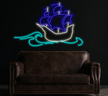 Load image into Gallery viewer, Ship neon sign, Boat neon sign, Neon sign with ship design, Maritime neon sign, Sailboat neon sign, Ship silhouette neon sign, sea walldecor
