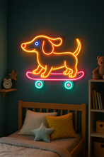 Load image into Gallery viewer, Skateboarding Dog Neon Sign, Skater Puppy Neon Sign, Skating Pet Neon Sign Multicolor
