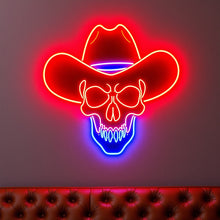 Load image into Gallery viewer, Cowboy Hat Skull Neon Sign, Rodeo Skull Neon Sign, Bandit Skull Neon Sign
