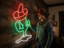 Load image into Gallery viewer, Cactus neon sign, sombrero on cactus - LED light neon sign, green lamp
