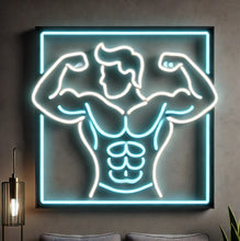 Load image into Gallery viewer, Bodybuilder Neon Sign, Flexing Muscles Neon Sign, Abs and Biceps Neon Sign
