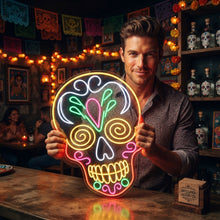Load image into Gallery viewer, Sugar Skull Neon Sign, Calavera Neon Sign, Mexican Skull Neon Sign
