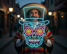 Load image into Gallery viewer, Sugar Skull In Top Hat neon sign, Calavera Skull neon sign, Day Of The Dead Skull neon sign picture 3

