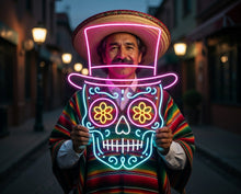 Load image into Gallery viewer, Sugar Skull In Top Hat neon sign, Calavera Skull neon sign, Day Of The Dead Skull neon sign picture 1
