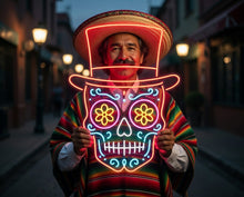 Load image into Gallery viewer, Sugar Skull In Top Hat neon sign, Calavera Skull neon sign, Day Of The Dead Skull neon sign picture 2
