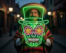 Load image into Gallery viewer, Sugar Skull In Top Hat neon sign, Calavera Skull neon sign, Day Of The Dead Skull neon sign picture 5
