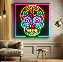 Load image into Gallery viewer, Patterned Skull Neon Sign, Sugar Skull Neon Sign, Calavera Neon Sign picture
