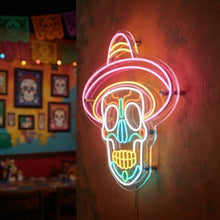 Load image into Gallery viewer, Sugar skull Sombrero Neon Sign, Mexican Hat Skull Neon Sign, Calavera Neon Sign
