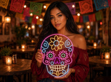 Load image into Gallery viewer, Floral Skull Neon Sign, Sugar Skull Neon Sign, Day of Dead Neon Sign

