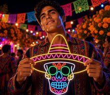 Load image into Gallery viewer, Sugar Skull Neon Sign, Sombrero Calavera Neon Sign, Mexican Skull Neon Sign
