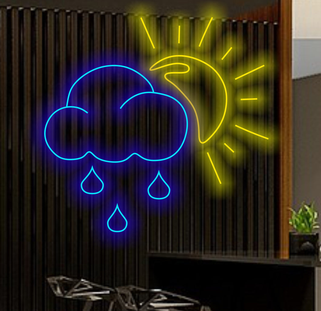Rain Cloud and sun neon sign, sun hiding behind cloud night led light for Bedroom Kids room