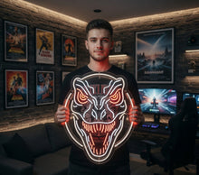 Load image into Gallery viewer, T Rex Head neon sign, Tyrannosaurus Skull neon sign, Jurassic Dinosaur neon sign
