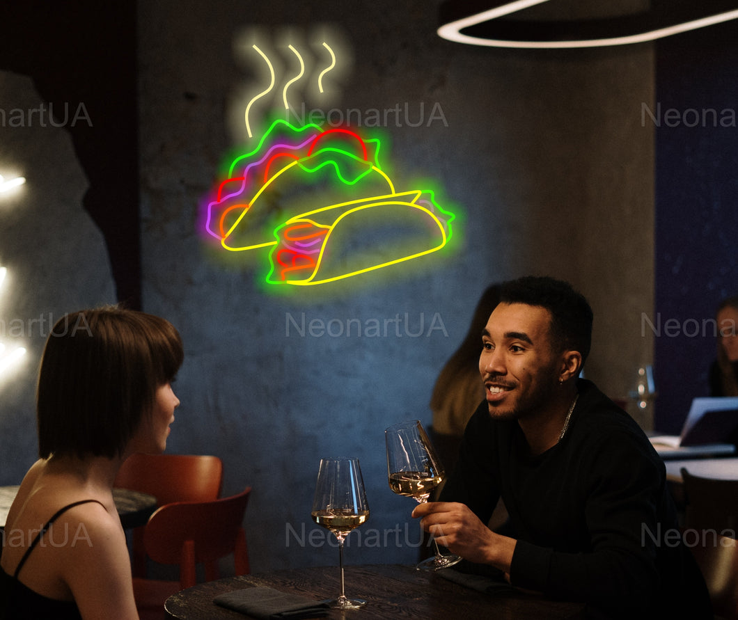 Tacos neon sign, Burrito neon sign, shawarma led sign, pita led light, custom street food neon light