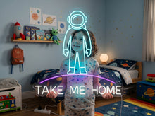 Load image into Gallery viewer, Take me home neon sign, Astronaut neon sign, Space traveler neon sign
