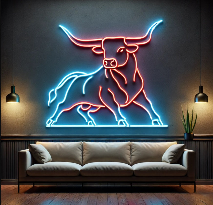 Rodeo neon sign, Bull neon sign, Cowboy neon light