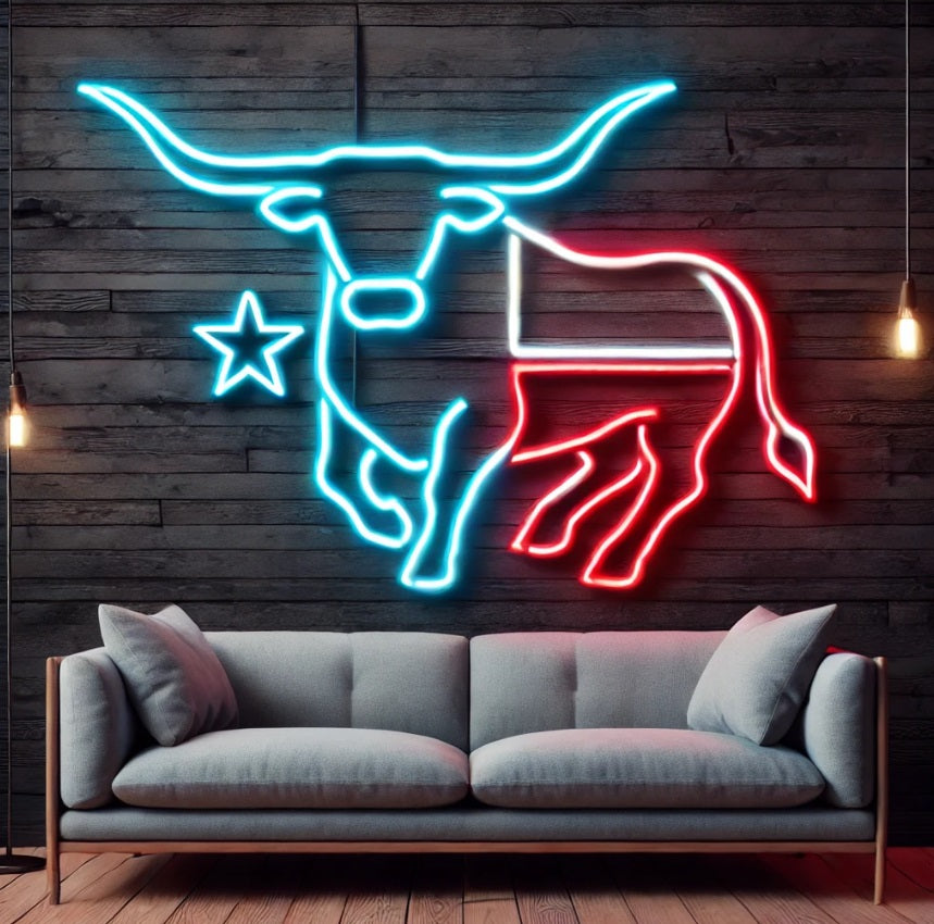 Longhorn Bull Texas Neon sign, Bull Neon Sign, Texas Longhorn Bull Wall Sign, Western Neon Sign,American Football Neon sign (Copy)