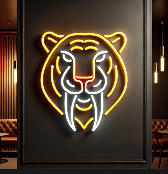 Saber Tooth Tiger Neon Sign – Prehistoric Big Cat Light for Man Cave, Bar, or Wall Decor
