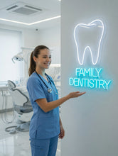 Load image into Gallery viewer, Family dentistry neon sign, molar tooth dental office neon sign
