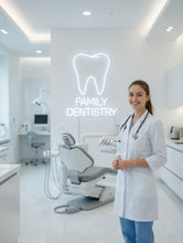 Load image into Gallery viewer, Family dentistry neon sign, molar tooth dental office neon sign

