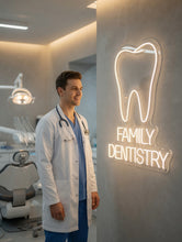 Load image into Gallery viewer, Family dentistry neon sign, molar tooth dental office neon sign

