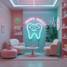 Load image into Gallery viewer, Tooth With Happy Smiles neon sign, Bright Smile neon sign, Dental Care neon sign

