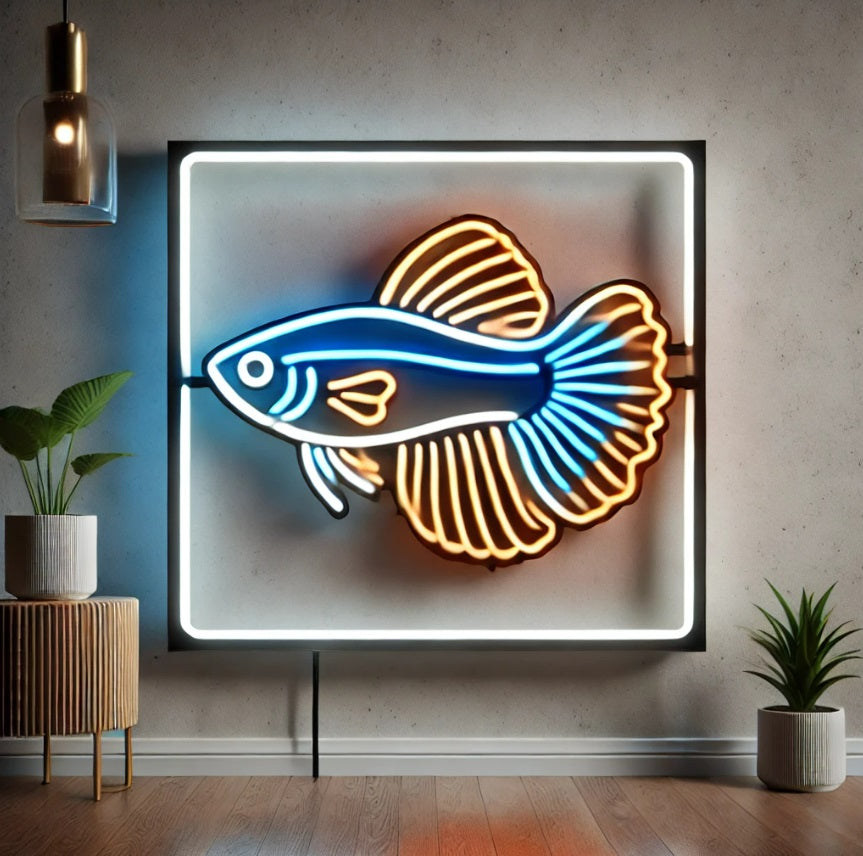 Tropical fish neon sign, neon tropical fish light, tropical fish LED sign, neon aquarium sign, glowing tropical fish sign, neon fish tank light, exotic fish neon sign, colorful fish neon light, neon reef fish sign, ocean fish neon sign