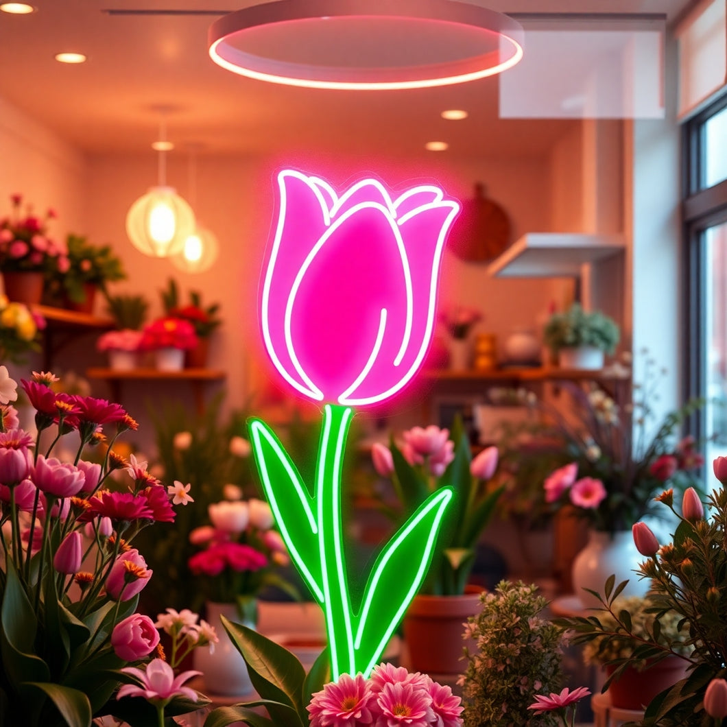Tulip Neon Sign – Floral LED Light for Bedroom, Cafe, Wedding or Garden Wall Decor