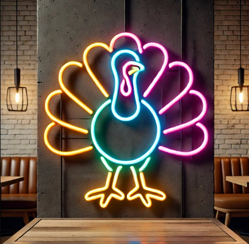 Turkey Neon Sign – Thanksgiving Turkey Light for Kitchen, Bar or Holiday Decor