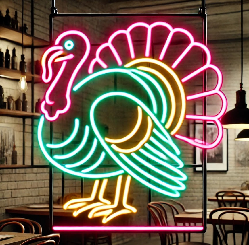 Turkey Neon Sign – Thanksgiving Turkey Light for Kitchen, Bar or Holiday Decor