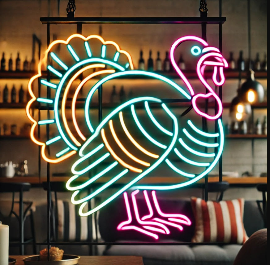Turkey Neon Sign – Thanksgiving Turkey Light for Kitchen, Bar or Holiday Decor