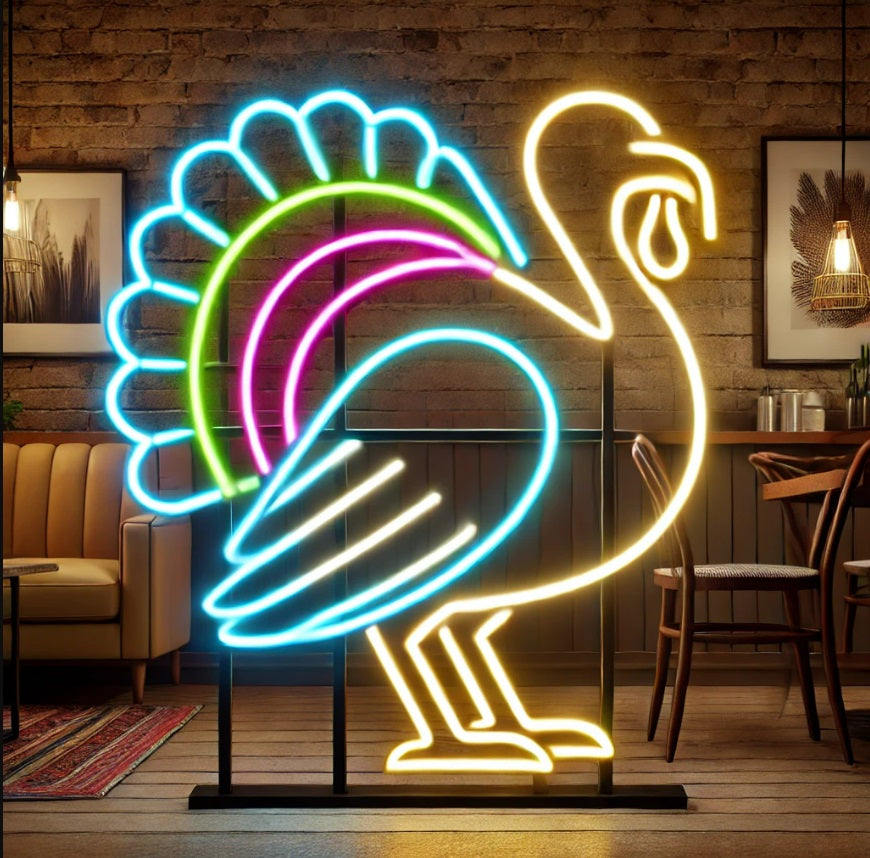 Turkey Neon Sign – Thanksgiving Turkey Light for Kitchen, Bar or Holiday Decor