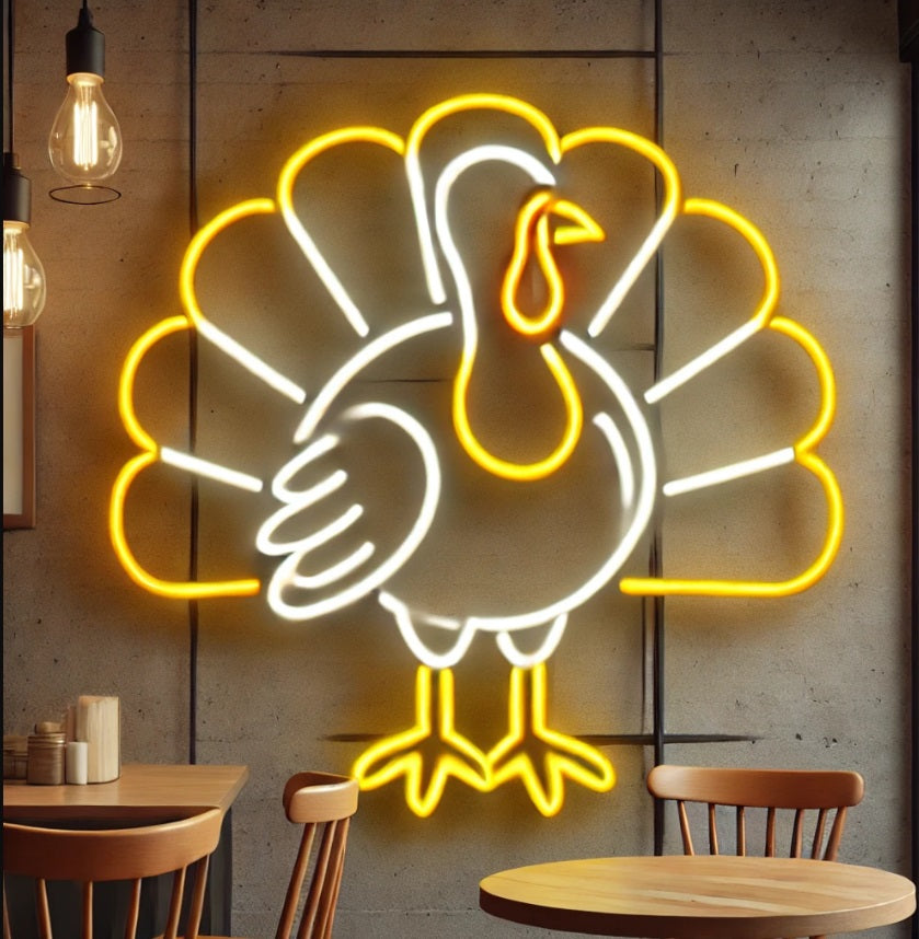 Turkey Neon Sign – Thanksgiving Turkey Light for Kitchen, Bar or Holiday Decor