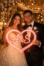Load image into Gallery viewer, Wedding Neon sign with custom initials in heart, neon nameswedding hearth, initial neon sign, wedding neon sign for reception
