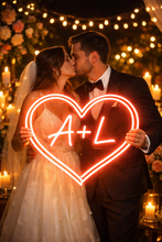 Load image into Gallery viewer, Wedding Neon sign with custom initials in heart, neon nameswedding hearth, initial neon sign, wedding neon sign for reception Red
