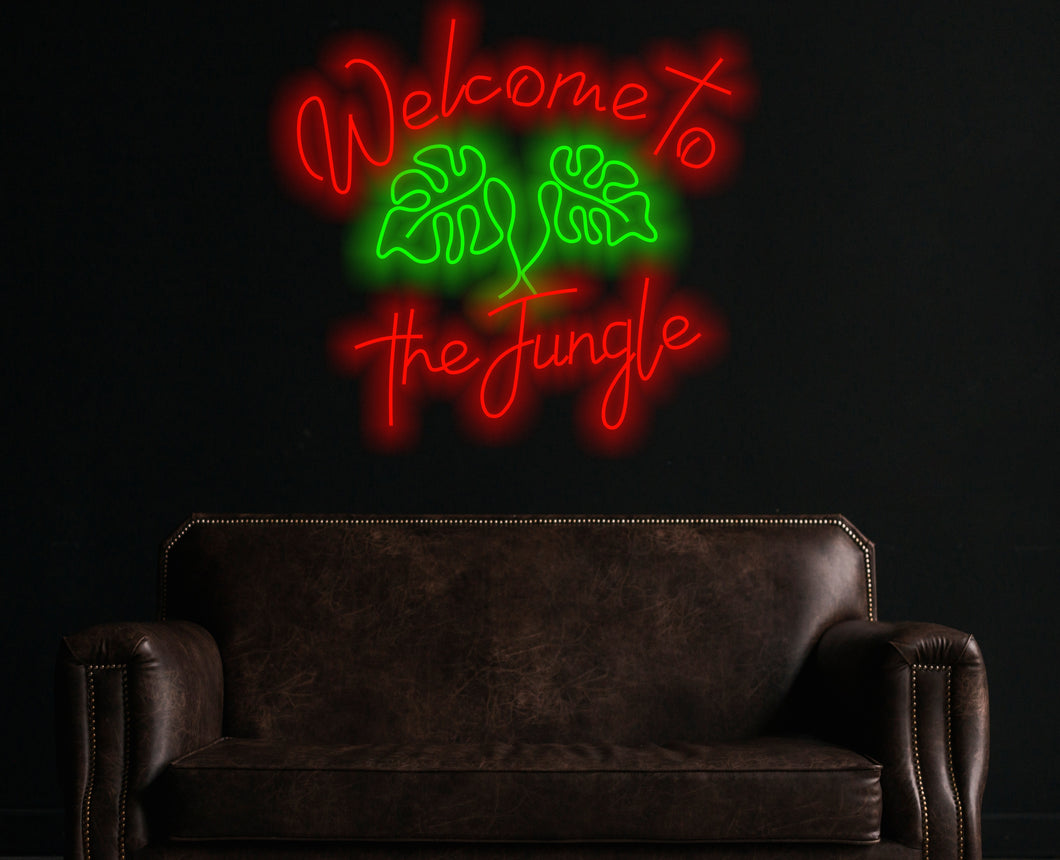 Welcome to the jungle neon sign, monstera leaf neon sign