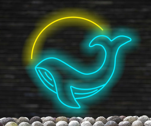 Whale neon sign, Ocean theme neon light, Marine life neon decor,